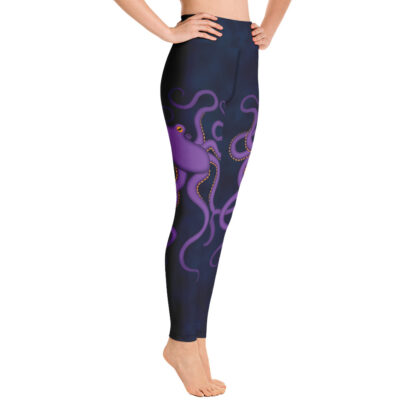 CAVIS Purple Octopus Women's High Waist Leggings - Blue Scuba Dive Skin- Right