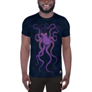 CAVIS Purple Octopus Men’s Tech Athletic Shirt – Dark Blue – Front