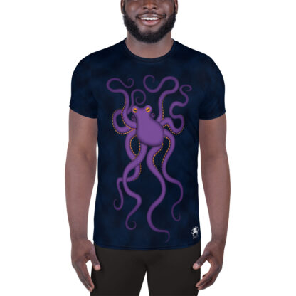 CAVIS Purple Octopus Men's Tech Athletic Shirt - Dark Blue - Front