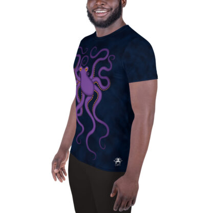 CAVIS Purple Octopus Men's Tech Athletic Shirt - Dark Blue - Left