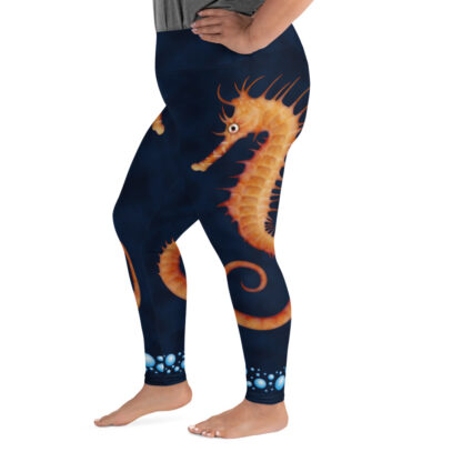 CAVIS Seahorse Women's High Waist Plus Size Leggings - Dark Blue Scuba Dive Skin - Left