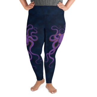 CAVIS Purple Octopus Women’s High Waist Plus Size Leggings – Blue Scuba Dive Skin – Front