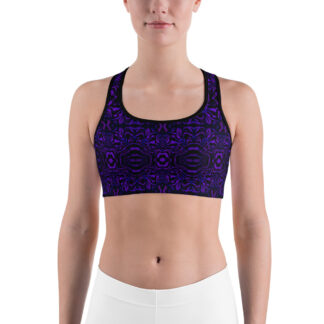 CAVIS Wonderpus Women’s Sports Bra – Purple Black Octopus Pattern – Front