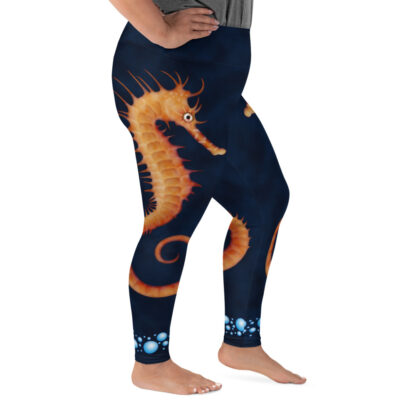 CAVIS Seahorse Women's High Waist Plus Size Leggings - Dark Blue Scuba Dive Skin - Right