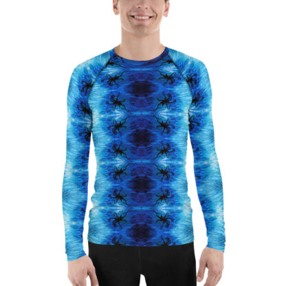 CAVIS Blue Ocean Octopus Pattern Rash Guard - Men's Bright Blue Swim Shirt - Front