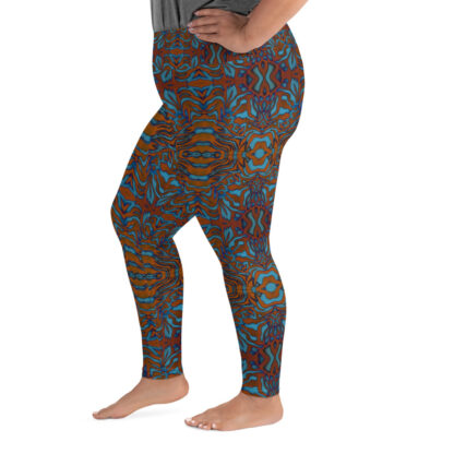 CAVIS Wonderpus Women's High Waist Plus Size Leggings - Orange Blue Scuba Dive Skin - Left