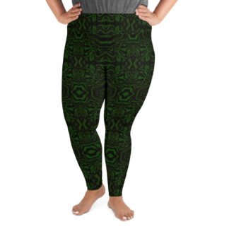 CAVIS Wonderpus Women’s High Waist Plus Size Leggings – Green Scuba Dive Skin – Front
