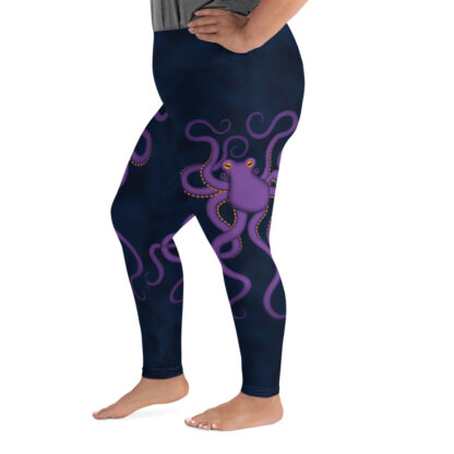 CAVIS Purple Octopus Women's High Waist Plus Size Leggings - Blue Scuba Dive Skin - Left