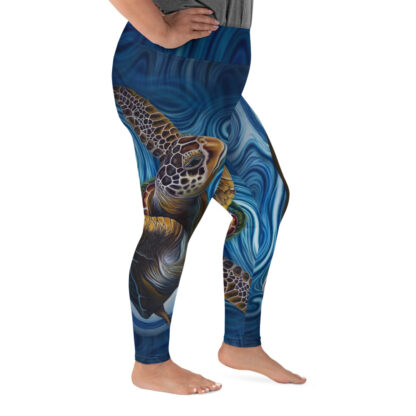 CAVIS Sea Turtle Women's High Waist Plus Size Leggings - Blue Dive Skin - Right
