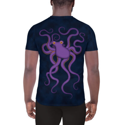 CAVIS Purple Octopus Men's Tech Athletic Shirt - Dark Blue - Back