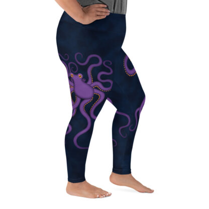 CAVIS Purple Octopus Women's High Waist Plus Size Leggings - Blue Scuba Dive Skin - Right