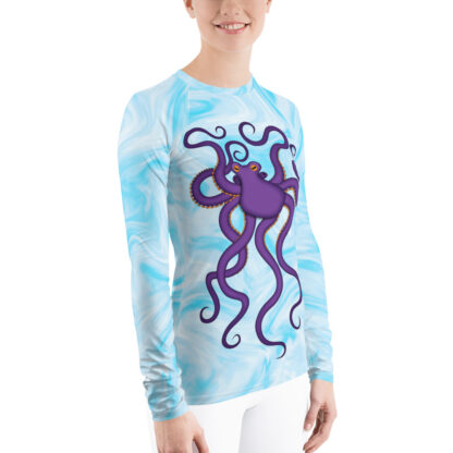 CAVIS Purple Octopus Women's Rash Guard - Light Blue Scuba Dive Skin - Right