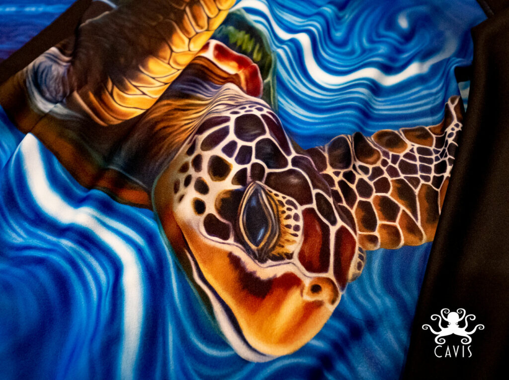 CAVIS a Sea Turtle Men’s Rash Guard, Light Color Sea Life Painting Dive Skin Swim Shirt Sea