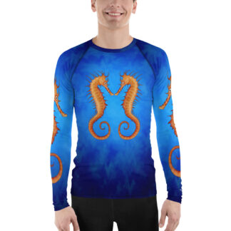 CAVIS Seahorse Men’s Rash Guard - Bright Blue Dive Skin Swim Shirt - Front