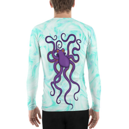 CAVIS Purple Octopus Rash Guard - Men's Light Blue Swim Shirt - Back