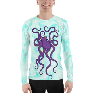 CAVIS Purple Octopus Rash Guard - Men's Light Blue Swim Shirt - Front
