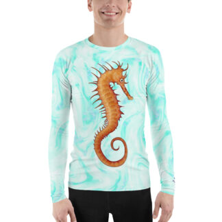 CAVIS Seahorse Rash Guard – Men’s Light Blue Swim Shirt – Front
