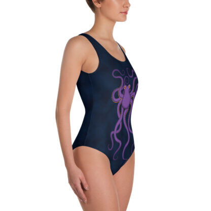 CAVIS Purple Octopus Women's Swimsuit - Dark Blue One-Piece - Right