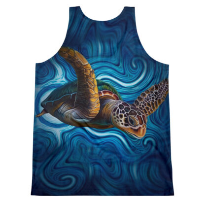 CAVIS Tea Turtle Tank Top - Blue Sleeveless Shirt - Back