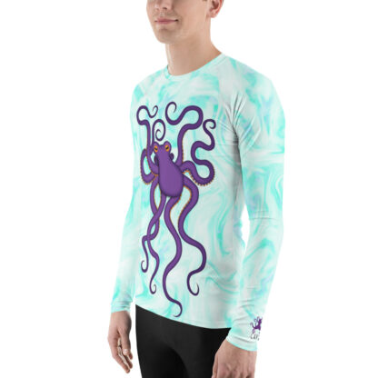 CAVIS Purple Octopus Rash Guard - Men's Light Blue Swim Shirt - Left
