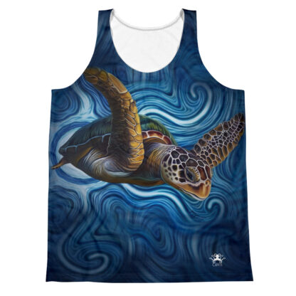 CAVIS Tea Turtle Tank Top - Blue Sleeveless Shirt - Front