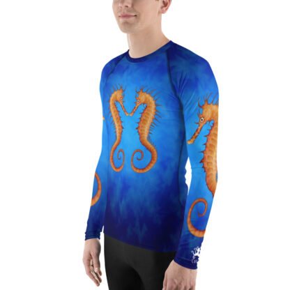 CAVIS Seahorse Men’s Rash Guard - Bright Blue Dive Skin Swim Shirt - Left