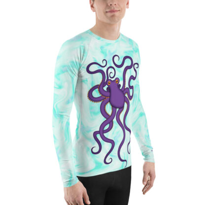 CAVIS Purple Octopus Rash Guard - Men's Light Blue Swim Shirt - Right