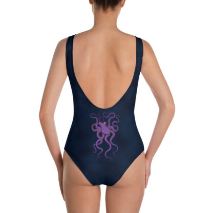 CAVIS Purple Octopus Women's Swimsuit - Dark Blue One-Piece - Back