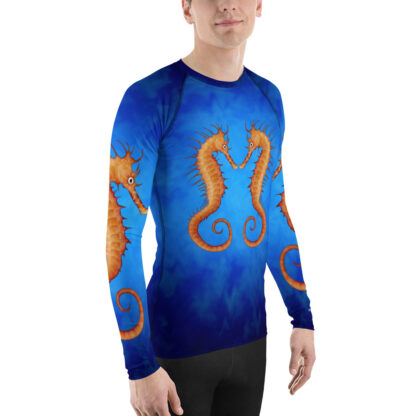 CAVIS Seahorse Men’s Rash Guard - Bright Blue Dive Skin Swim Shirt - Right