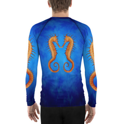 CAVIS Seahorse Men’s Rash Guard - Bright Blue Dive Skin Swim Shirt - Back