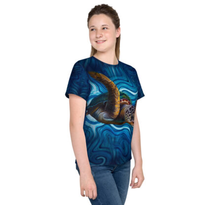 CAVIS Sea Turtle Shirt - Blue All Over Print T-shirt - Youth - Right