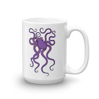 CAVIS Purple Octopus Dive Flag Mug, Scuba Divemaster Coffee Cup Gift - 15 oz. - Back