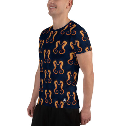 CAVIS Seahorse Pattern Men's Tech Athletic Shirt - Dark Blue - Left