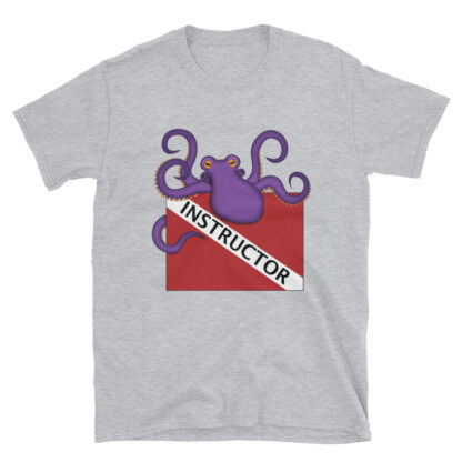 CAVIS Dive Flag Octopus T-Shirt - Scuba Instructor Shirt - Light Gray - Front