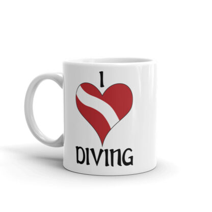 CAVIS Dive Flag Heart Mug, I Love Diving Scuba Coffee Cup Gift - 11 oz.