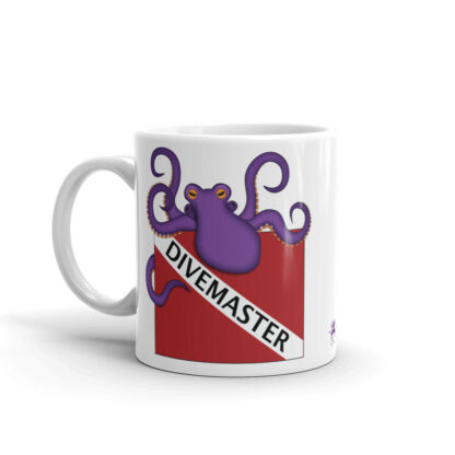 CAVIS Purple Octopus Dive Flag Mug, Scuba Divemaster Coffee Cup Gift - 11 oz. - Front
