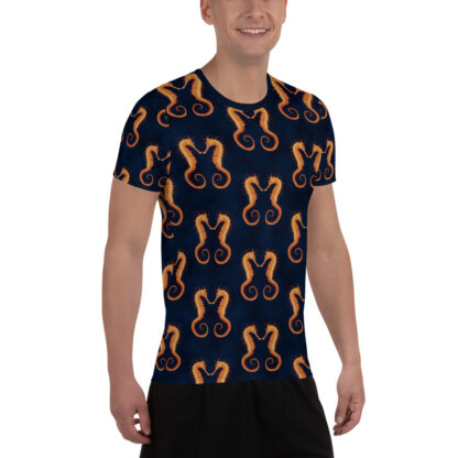 CAVIS Seahorse Pattern Men's Tech Athletic Shirt - Dark Blue - Right
