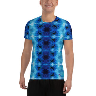 CAVIS Blue Ocean Octopus Men's Tech Athletic Shirt - Bright Blue - Front