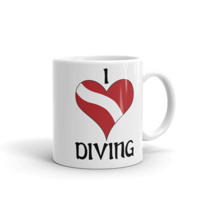 CAVIS Dive Flag Heart Mug, I Love Diving Scuba Coffee Cup Gift - 11 oz.