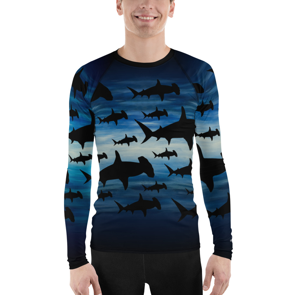 CAVIS a Shark Pattern Hammerhead Men's Rash Guard, Sea Life Dive Skin Swim  Shirt – Sea Surreal Store