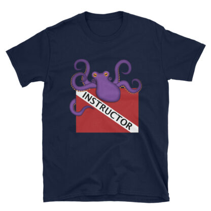 CAVIS Dive Flag Octopus T-Shirt - Scuba Instructor Shirt - Navy Blue - Front