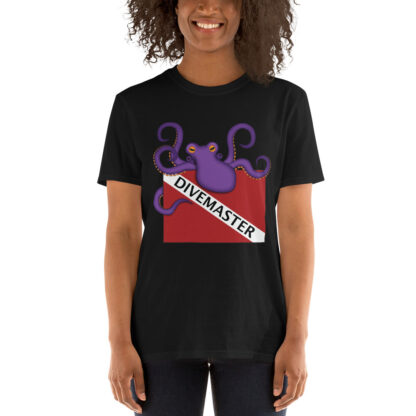 CAVIS Dive Flag Octopus Women's T-Shirt - Scuba Divemaster Shirt - Black - Front