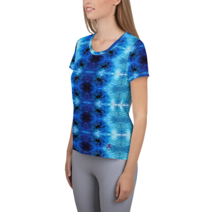 CAVIS Blue Ocean Octopus Women's Tech Athletic Shirt - Bright Blue - Left