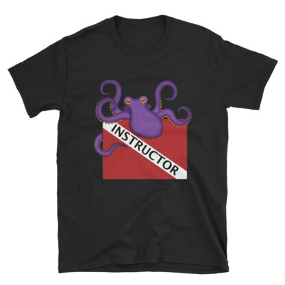 CAVIS Dive Flag Octopus T-Shirt - Scuba Instructor Shirt - Black - Front