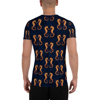 CAVIS Seahorse Pattern Men's Tech Athletic Shirt - Dark Blue - Back