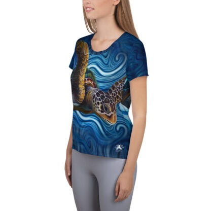 CAVIS Tea Turtle Women's Tech Athletic Shirt - Blue - Left
