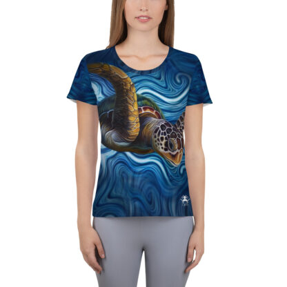 CAVIS Tea Turtle Women's Tech Athletic Shirt - Blue - Front