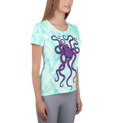 CAVIS Purple Octopus Women's Tech Athletic Shirt - Light Blue - Right