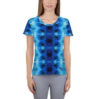 CAVIS Blue Ocean Octopus Women's Tech Athletic Shirt - Bright Blue - Front