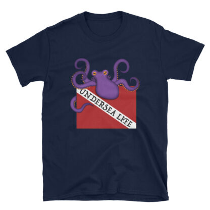 CAVIS Dive Flag Octopus T-Shirt - Scuba Diver Shirt - Navy Blue - Front